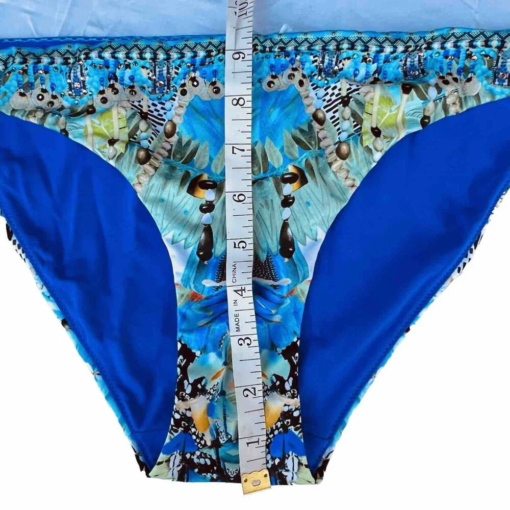 Camilla - Women's XL Bikini Bottom Side Tie Adjustable Blue Gem Beaded Luxury - Picture 10 of 10